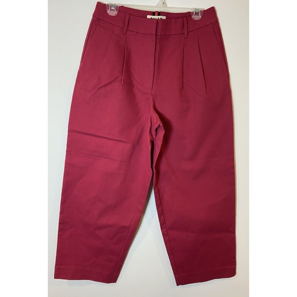 Boden Bloomsbury Cotton Trouser Pants Pleats Tapered Bright Cherry Pink 8